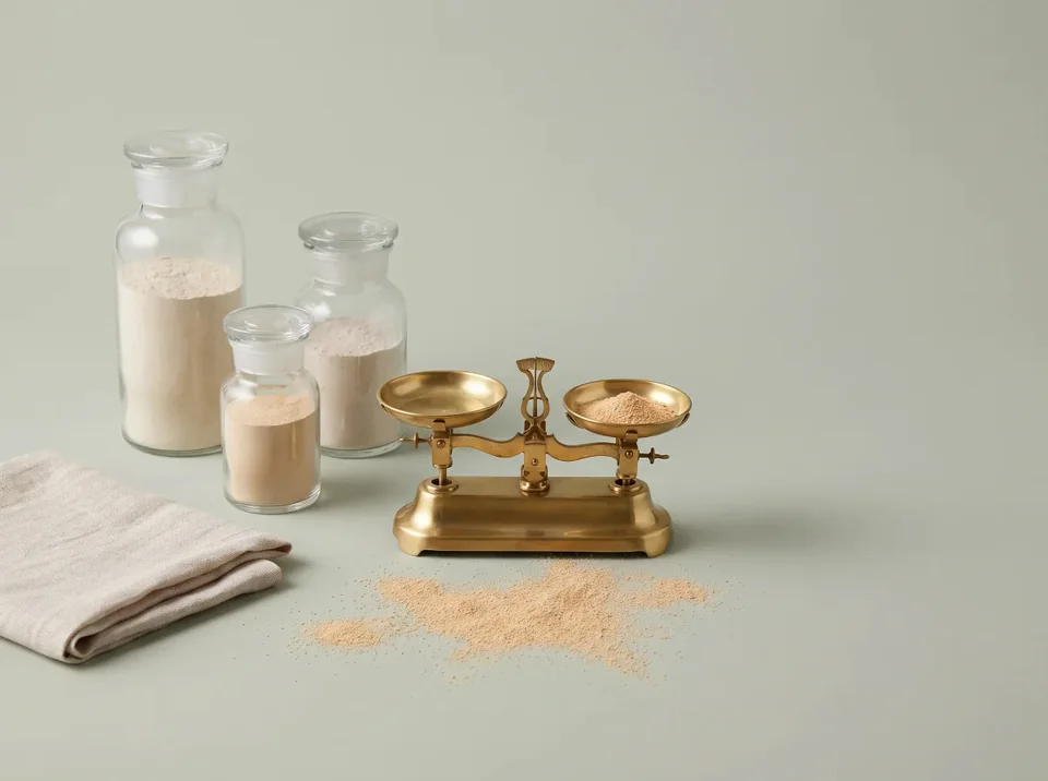 Jars of powder and brass scales